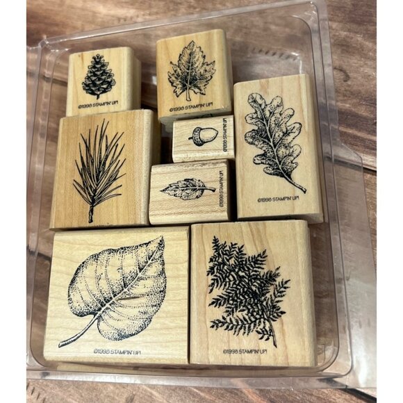 1998 STAMPIN' UP! LOT OF LEAF TREE NATURE STAMPS WOOD MOUNTED BOTANICAL ACORN - Picture 1 of 3